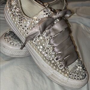 Converse Silver and White Embellished Sneakers
